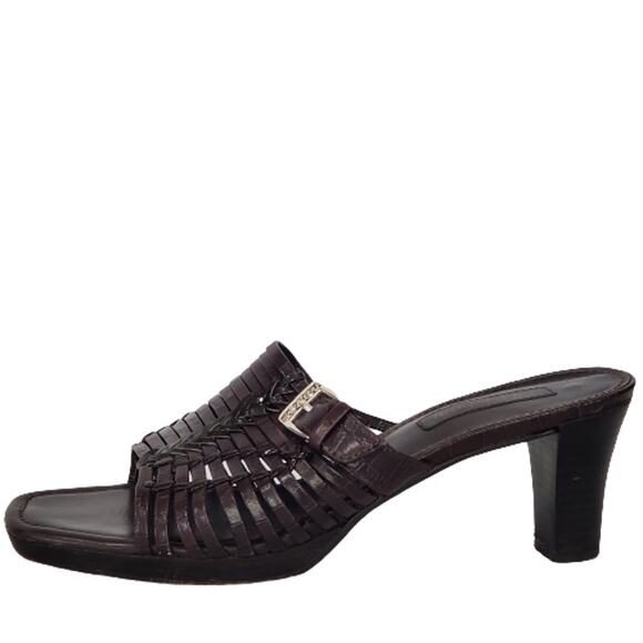 Brighton Peach Dark Brown Square Toe Leather Sandal with Buckle Size 8.5 M - Picture 1 of 9